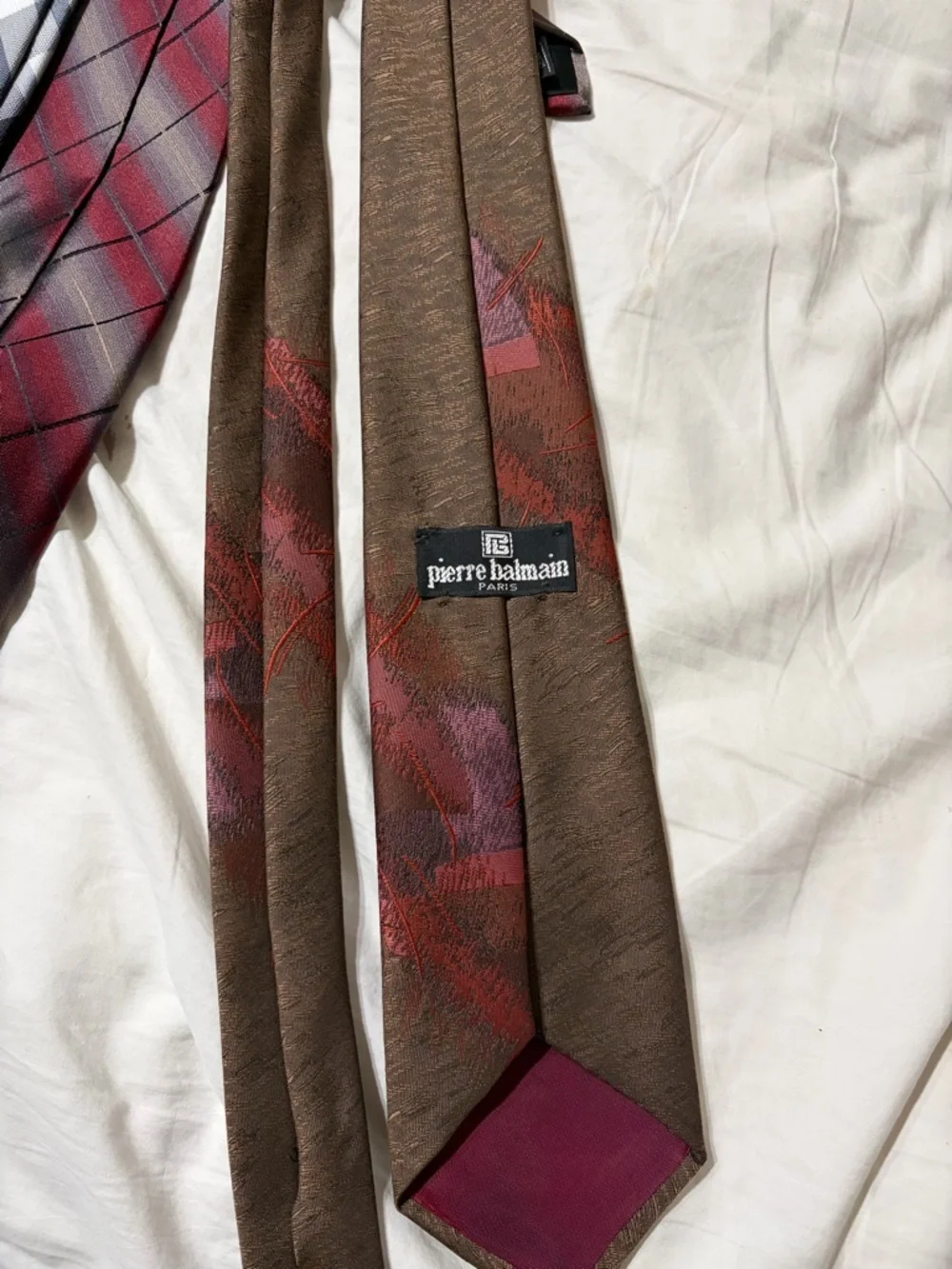 Pierre Balmain Brown Tie with Red & Purple Accents